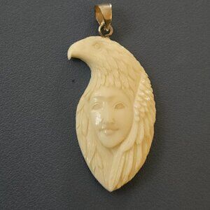 Bone Carved Pendant with Eagle and Goddess